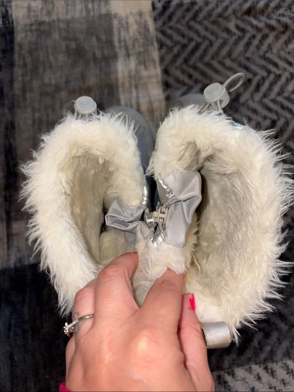 Kids Silver and Light Blue Insulated Snow Boots with Faux-Fur Cuff